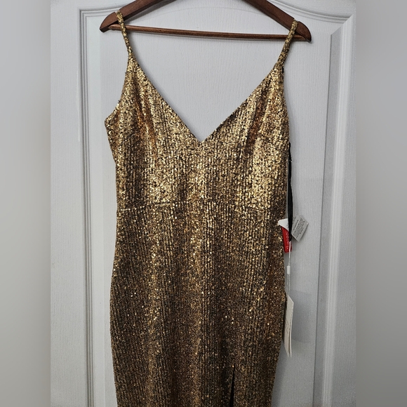 Ieena for Mac Duggal 67717i Scoop Back Sequin Dress Antique gold 8 NWT - Picture 4 of 13